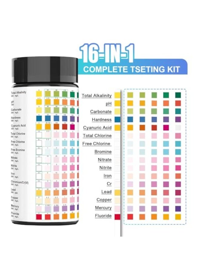 Oshima Tsubaki OSHIMA 16 in 1 Premium Water Test Kit Pool Test Strips Home Water Quality Test Strips Water Testing Kits for Drinking Water Test Strips with Hardness pH Lead Iron Copper Chlorine and More - Image 2
