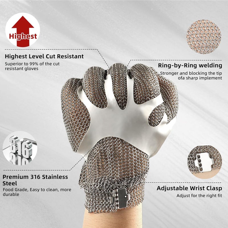 Schwer Highest Level Cut Resistant Stainless Steel Metal Mesh Chainmail Glove, XXL - Image 2