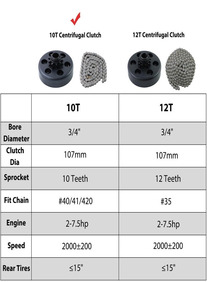 KIKITE Go Kart Clutch 3/4" Bore 10 Tooth For 40/41/420 Chain, Minibike Chain Centrifugal Clutch 10T Fit 6.5HP - Image 4