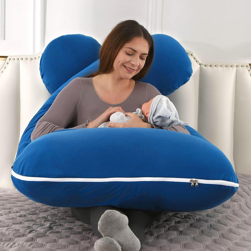 Proliva Proliva Pregnancy Pillow for Pregnant Women Maternity Pillow Pregnancy Gifts for Women Pregnancy Sleeping360degree Full Body Neck Breastfeeding with Removable Cover U Shape Blue  - Image 2
