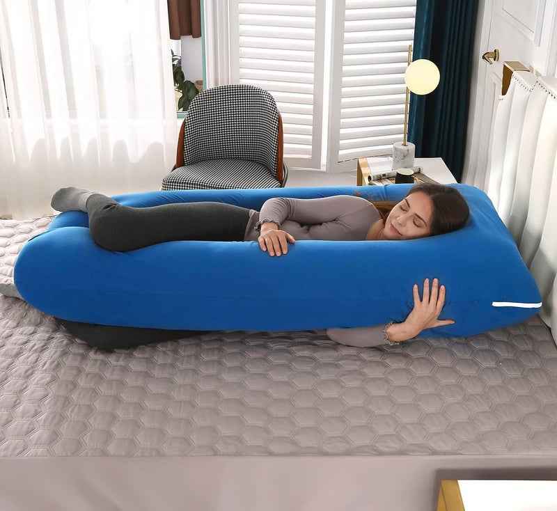Proliva Proliva Pregnancy Pillow for Pregnant Women Maternity Pillow Pregnancy Gifts for Women Pregnancy Sleeping360degree Full Body Neck Breastfeeding with Removable Cover U Shape Blue  - Image 3