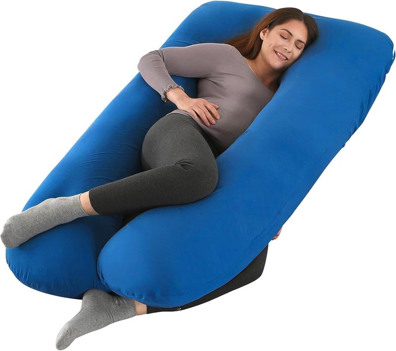 Proliva Proliva Pregnancy Pillow for Pregnant Women Maternity Pillow Pregnancy Gifts for Women Pregnancy Sleeping360degree Full Body Neck Breastfeeding with Removable Cover U Shape Blue  - Image 4