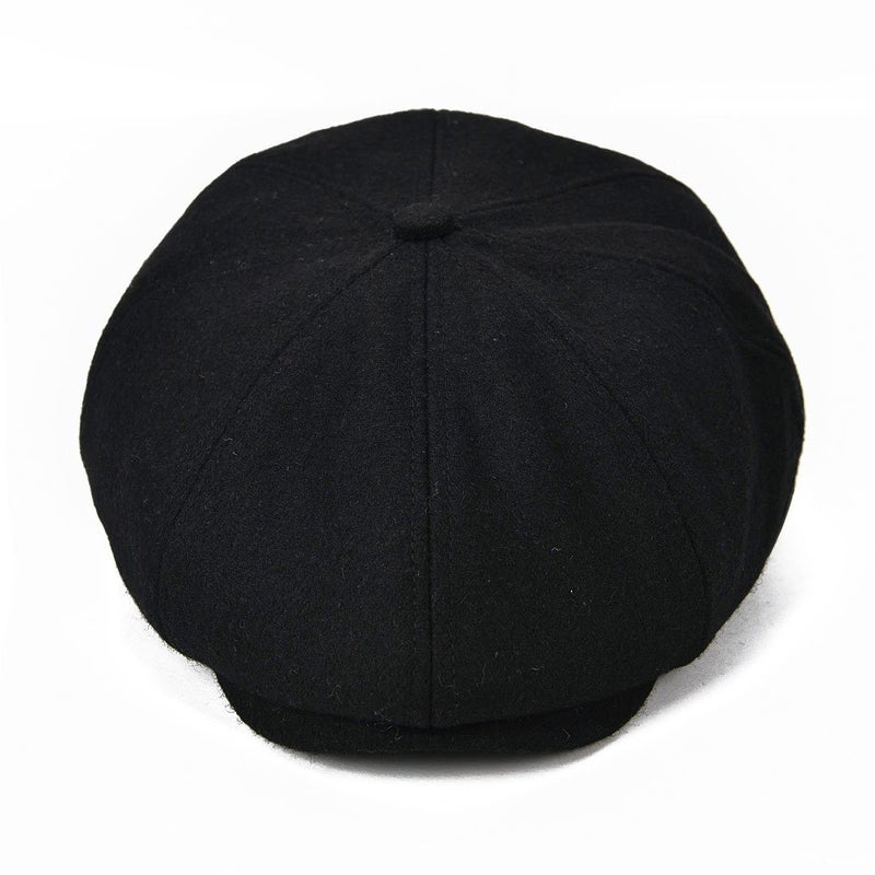 VOBOOM Men Wool Blend 8 Panel Newsboy Cap Herringbone Cabbie Flat Tweed Hat (Black) - Image 2