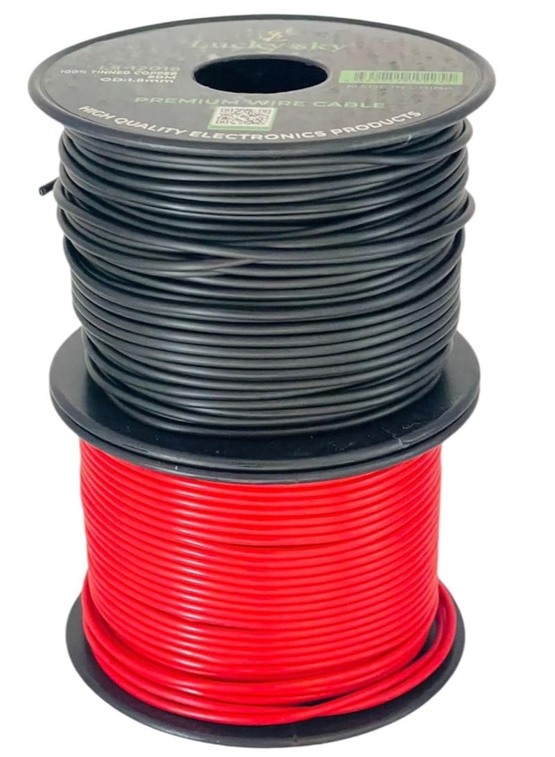 Lucky Sky لاكي سكاي 2 قطعة 20AWG سلك 50 متر 164 قدم OD: -1.8 مم LK-12018 أسلاك نحاسية معلبة مرنة 2 سلك ربط مختلف أحمر / أسود تقطعت بهم السبل. - Image 3