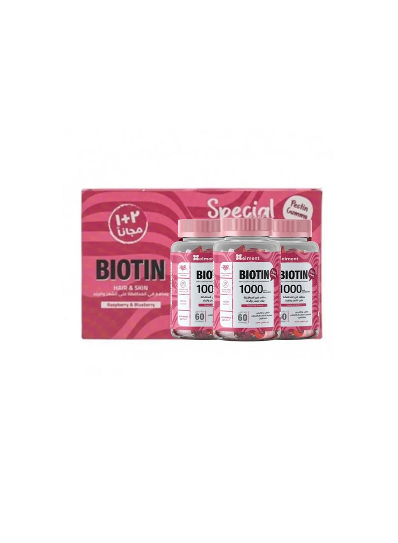 elment Biotin 1000 Gummies with Multivitamins for Hair , Nails and skin 60 Gummies, Pack of Three Boxes - Image 1