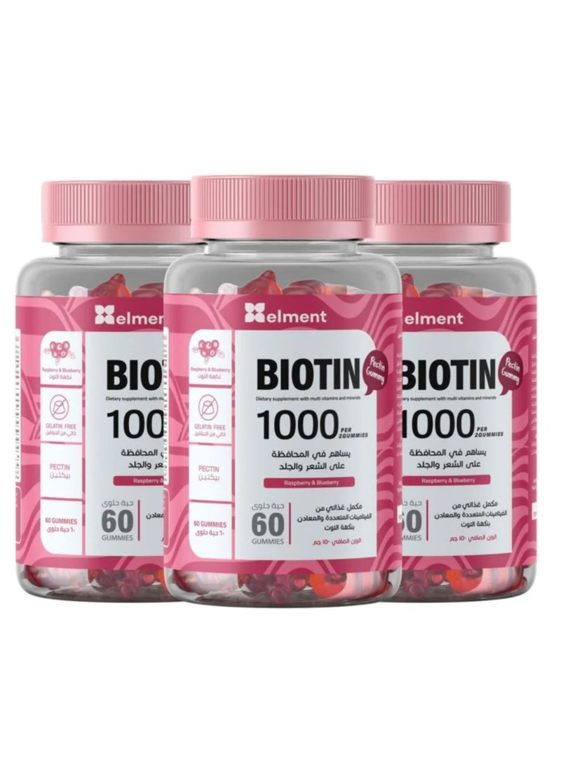 elment Biotin 1000 Gummies with Multivitamins for Hair , Nails and skin 60 Gummies, Pack of Three Boxes - Image 2