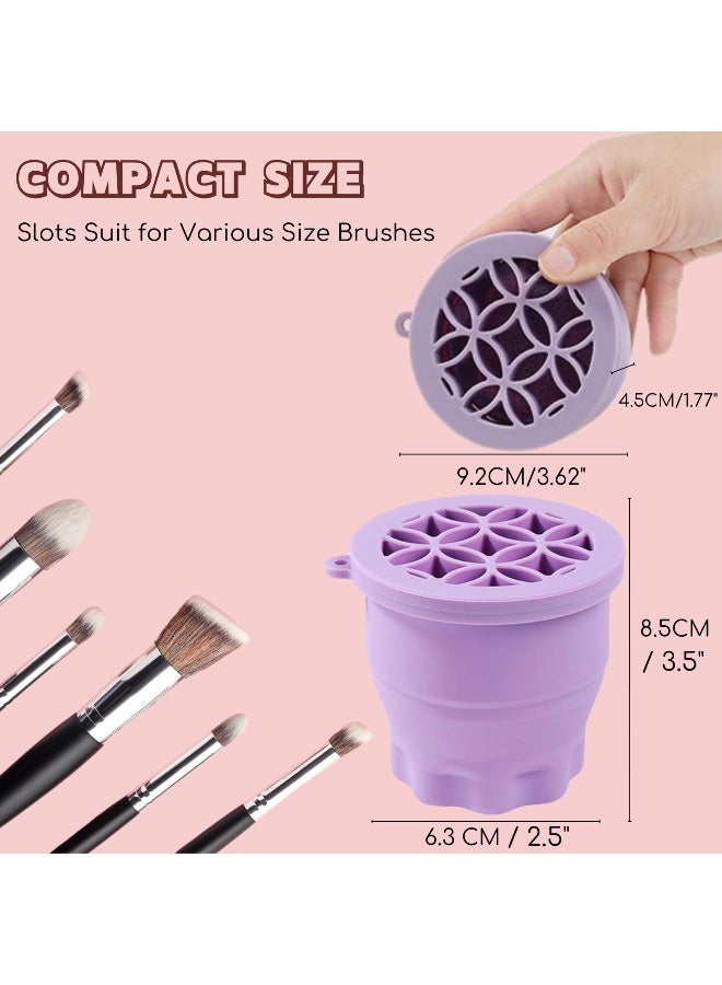 SIXHANS 3-IN-1 Silicone Makeup Brush Cleaner & Holder - Portable Folding Washing Tool,Travel-Friendly Brush Cleaner Mat for Brushes,Sponge,Powder Puff - Cosmetic Brush Cleaning & Drying Organizer-Purple - Image 4