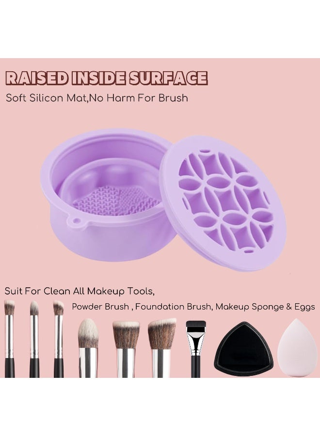 SIXHANS 3-IN-1 Silicone Makeup Brush Cleaner & Holder - Portable Folding Washing Tool,Travel-Friendly Brush Cleaner Mat for Brushes,Sponge,Powder Puff - Cosmetic Brush Cleaning & Drying Organizer-Purple - Image 5