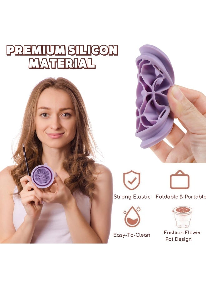 SIXHANS 3-IN-1 Silicone Makeup Brush Cleaner & Holder - Portable Folding Washing Tool,Travel-Friendly Brush Cleaner Mat for Brushes,Sponge,Powder Puff - Cosmetic Brush Cleaning & Drying Organizer-Purple - Image 3