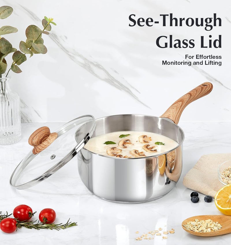 KOCH SYSTEME CS Stainless Steel Saucepan Set, 6 Piece Stainless Steel Pot 1QT & 2QT & 3QT with Heat-resistant Bakelite Handle, Tri-ply Base Pots, Sauce Pan Induction Ready, Pot Set 6PCS - Image 4