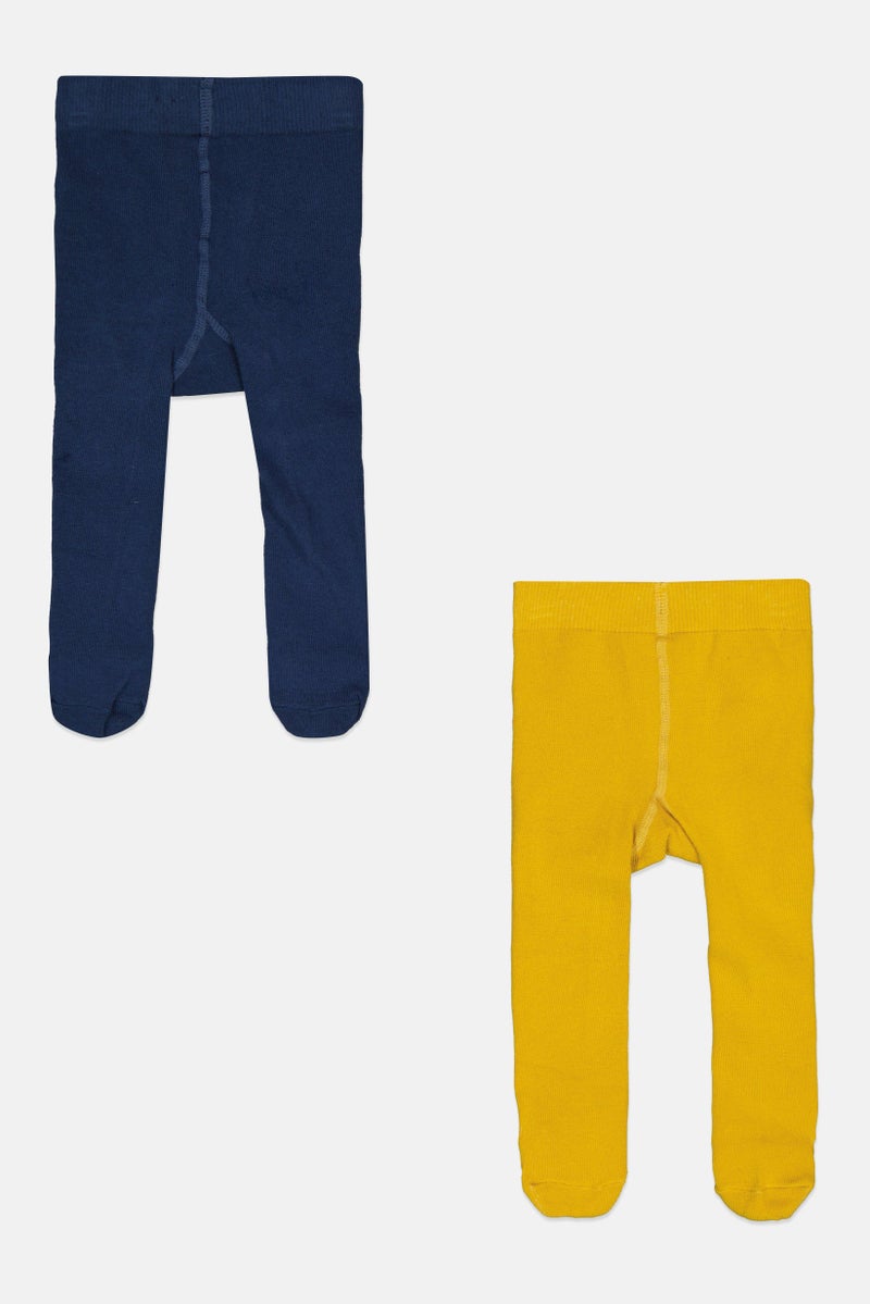 Cool Club Toddlers Girl 2 Pieces Solid Pull On Tights, Navy/Yellow - Image 1
