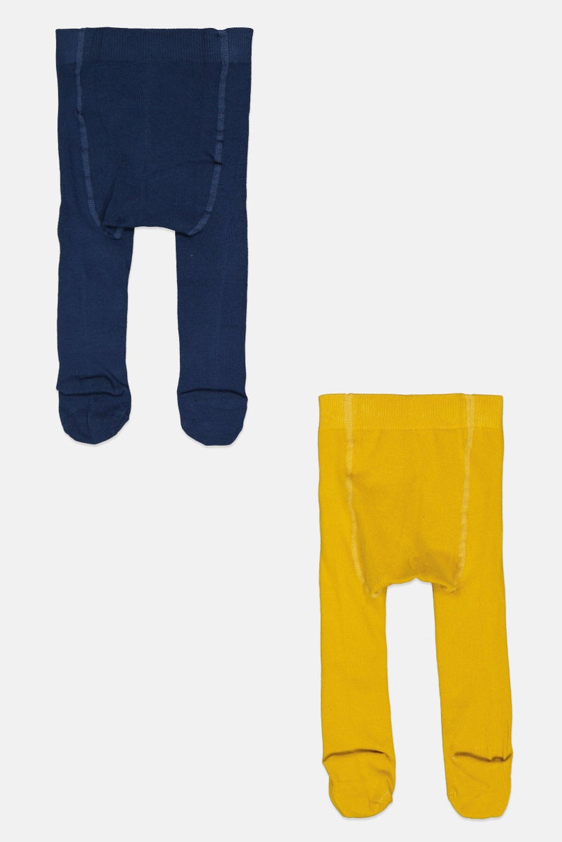 Cool Club Toddlers Girl 2 Pieces Solid Pull On Tights, Navy/Yellow - Image 2