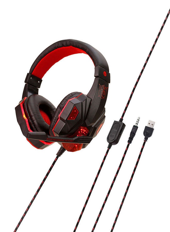 NIBEMINENT Wired Over-Ear Headphones With Mic Black/Red - Image 1