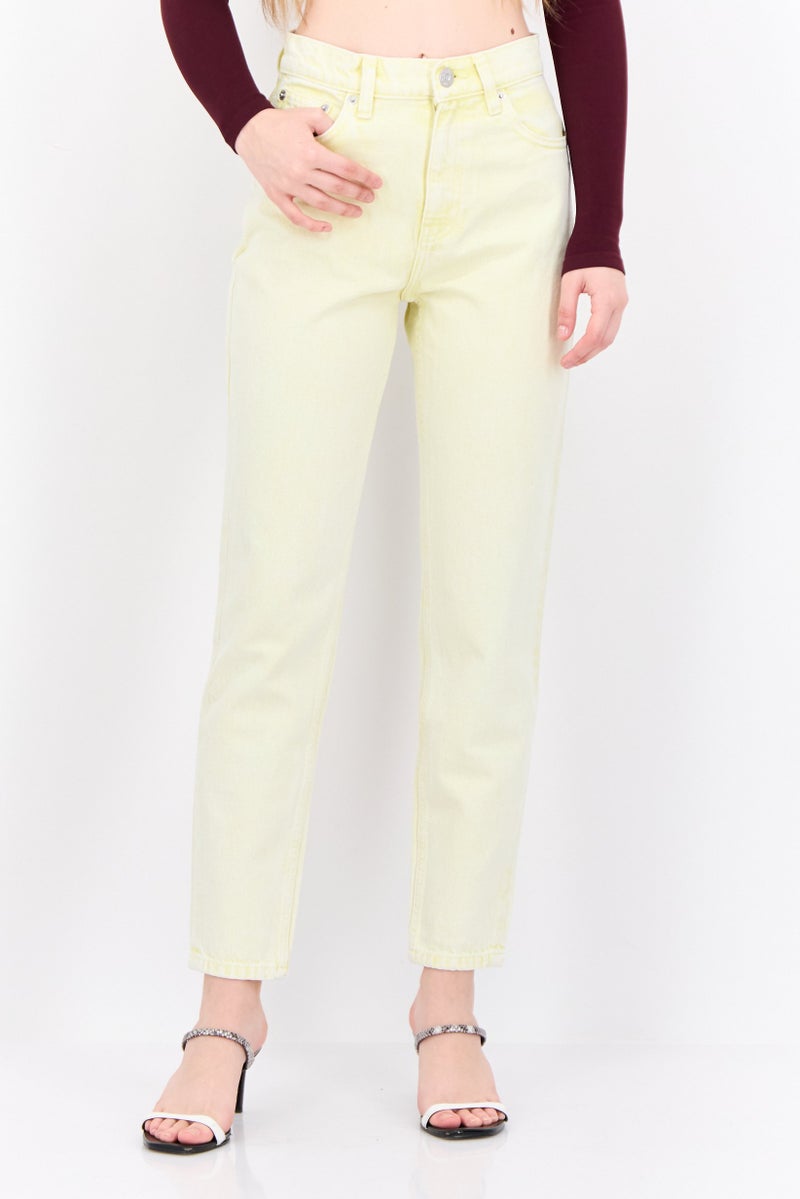 MANGO Women Mom Fit Wash Non-Stretchable Denim, Yellow - Image 1