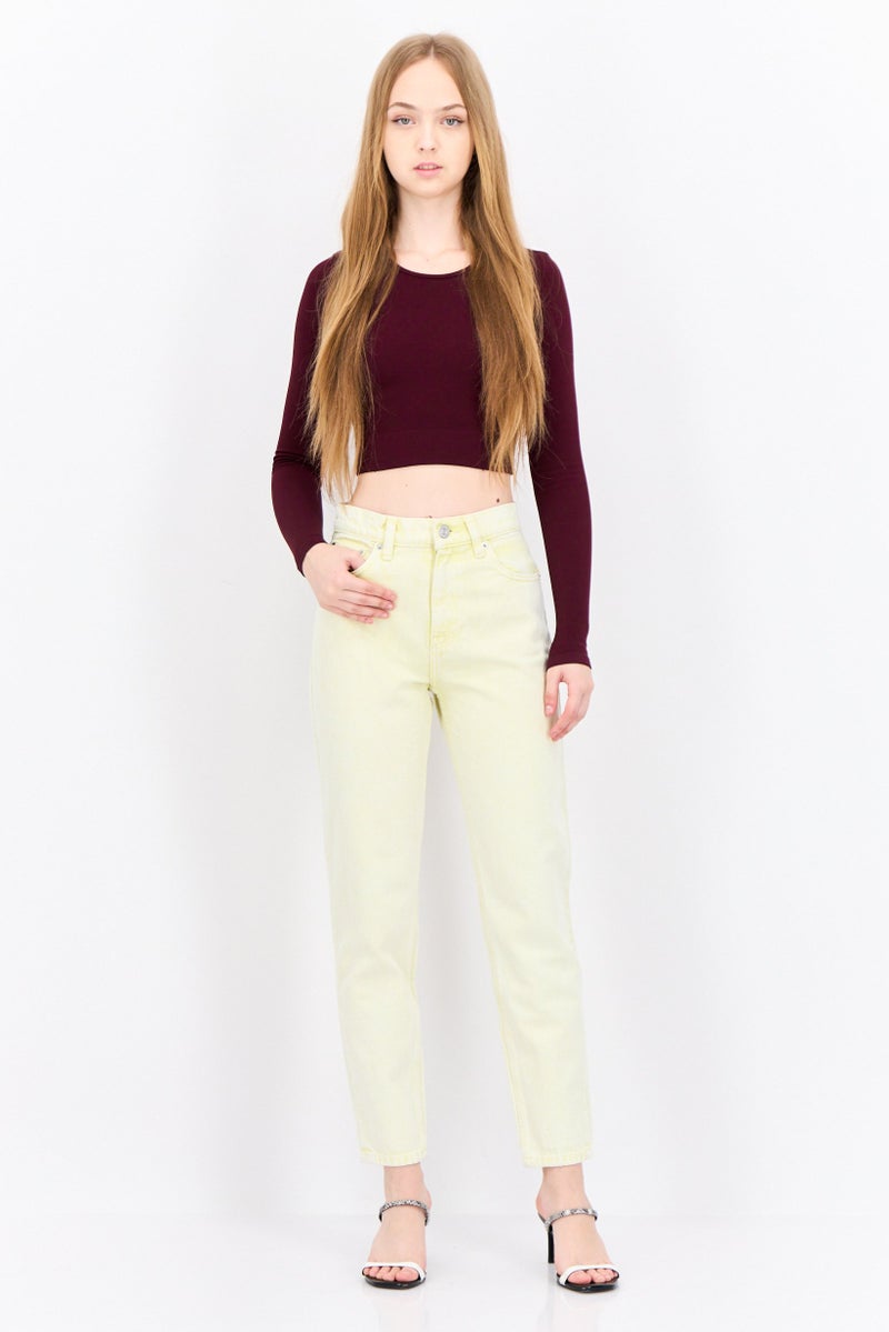 MANGO Women Mom Fit Wash Non-Stretchable Denim, Yellow - Image 4