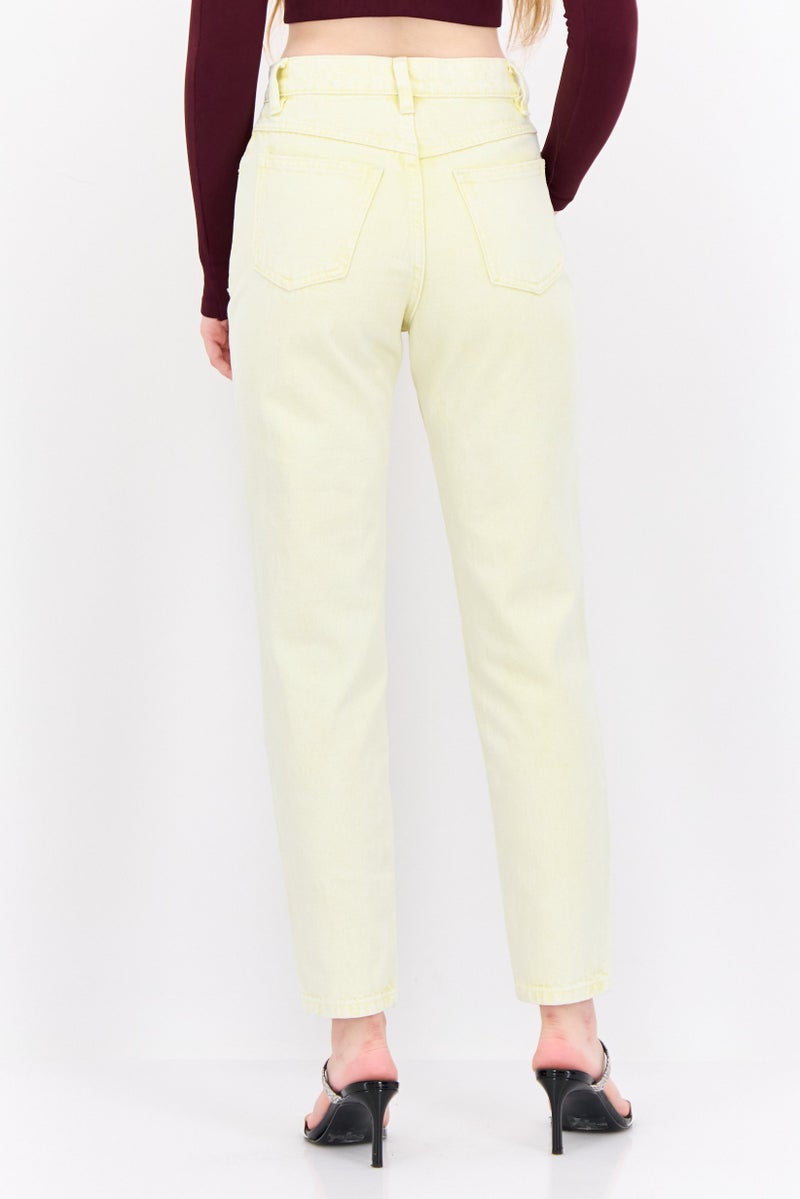 MANGO Women Mom Fit Wash Non-Stretchable Denim, Yellow - Image 3