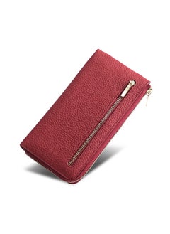 Multi-Slot RFID Leather Womens Zipper Coin Purse Red