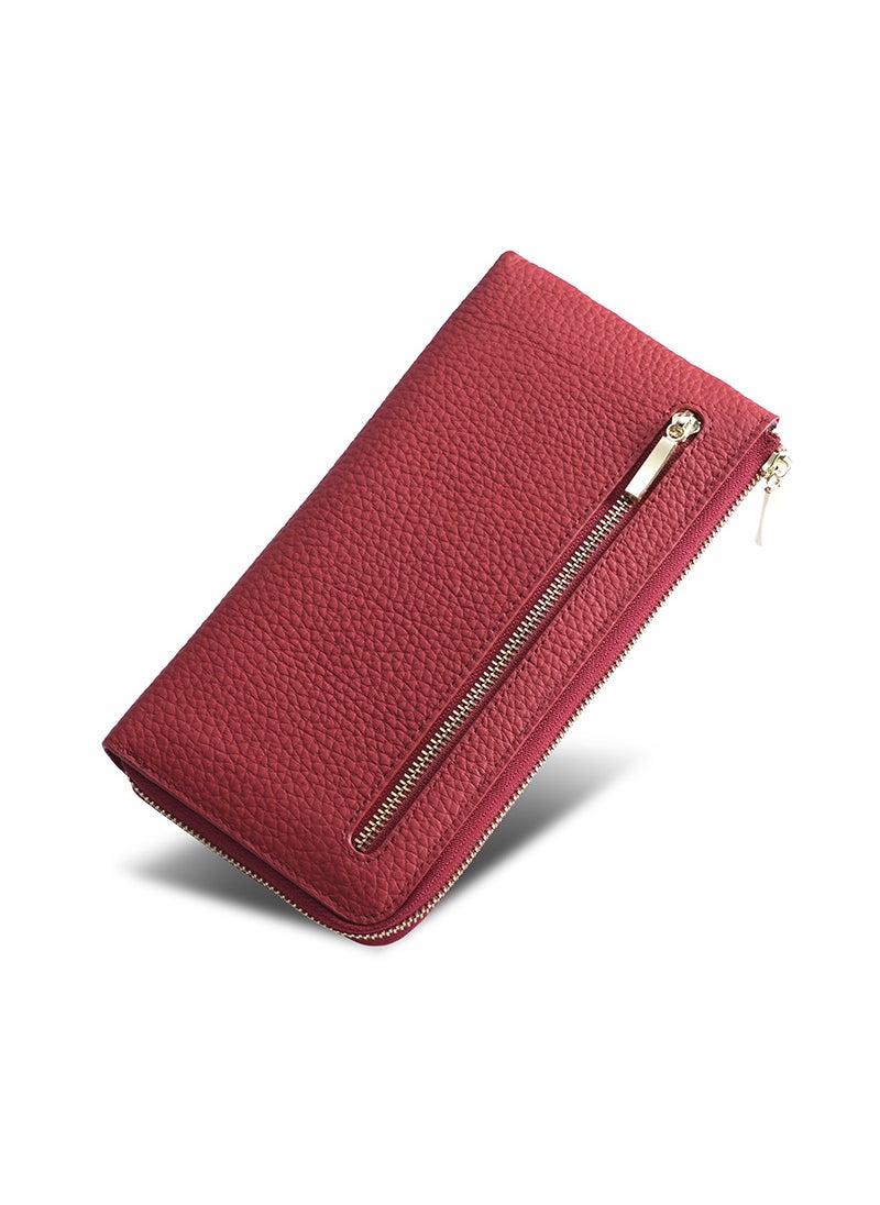 Generic - Multi-Slot RFID Leather Womens Zipper Coin Purse Red - Image 1