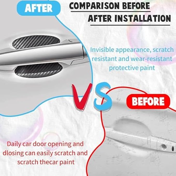 rayihni Car Door Protector 8 Pcs Car Door Handle Protector HighStrength Carbon Fiber Protection Car Door Guard Instant Application Installation Compatible With All Vehicle Models - Image 4
