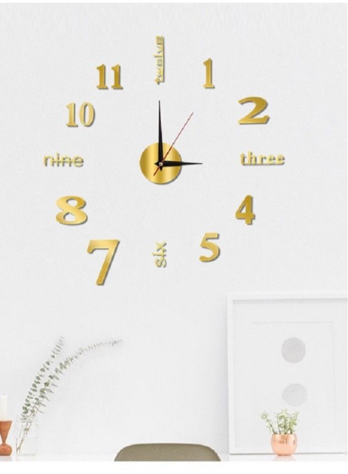 DIY Wall Clock Wall Decal Home Silent Clock Gold 40cm - Image 2
