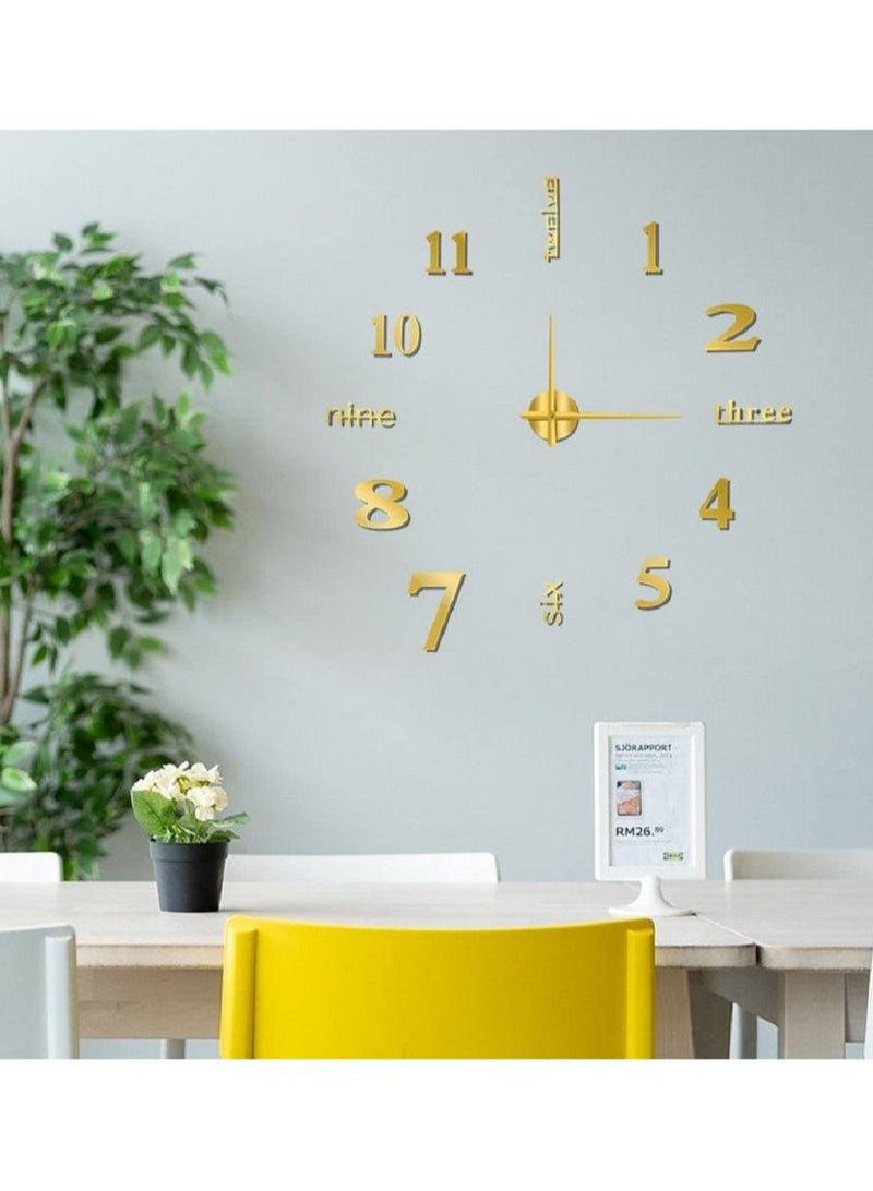 DIY Wall Clock Wall Decal Home Silent Clock Gold 40cm - Image 3