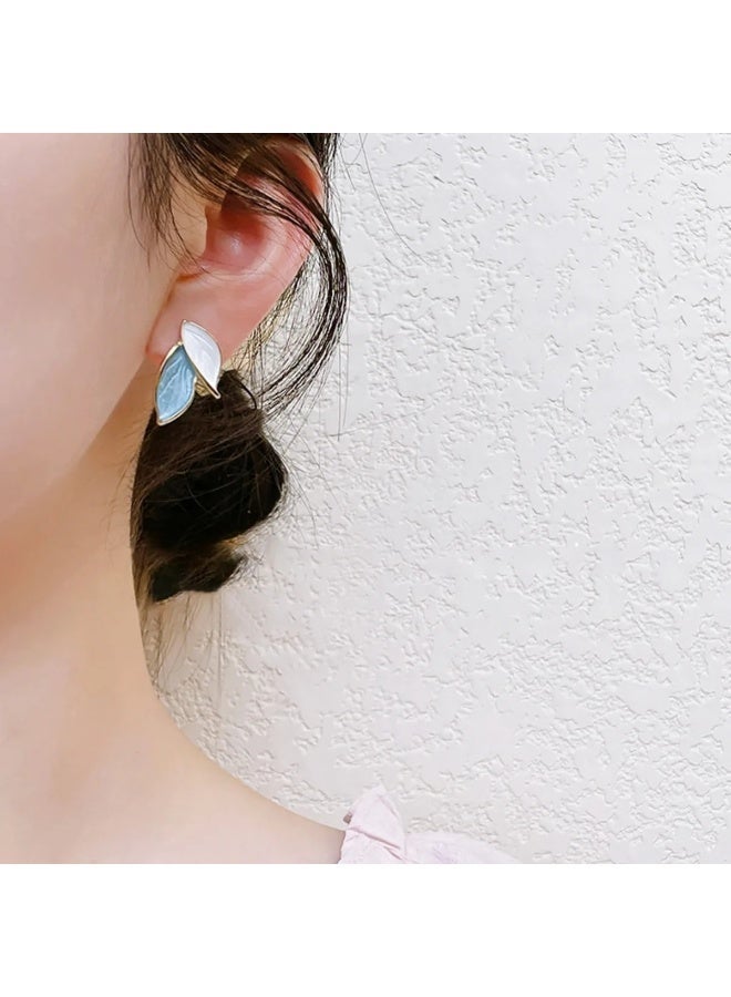 AKSONZ Retro Blue & White Leaf Drop Earrings – Elegant Forest Style Enamel Dangle Earrings for Women, High-End Nature Inspired Fashion Jewelry, Lightweight Aesthetic Gift for Her - Image 2