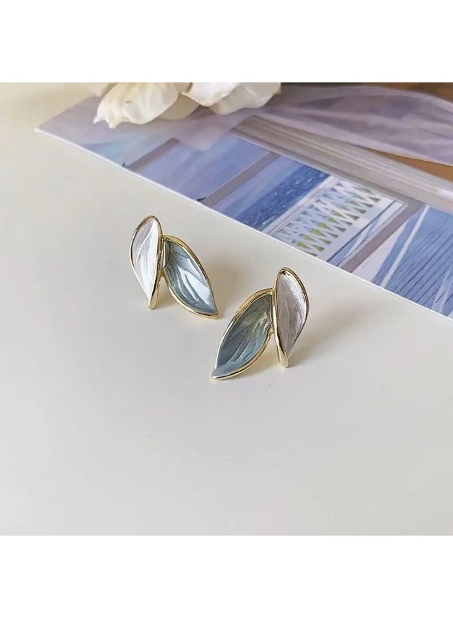 AKSONZ Retro Blue & White Leaf Drop Earrings – Elegant Forest Style Enamel Dangle Earrings for Women, High-End Nature Inspired Fashion Jewelry, Lightweight Aesthetic Gift for Her - Image 5
