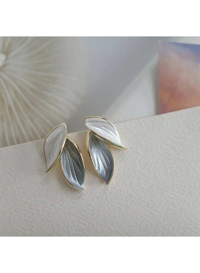AKSONZ Retro Blue & White Leaf Drop Earrings – Elegant Forest Style Enamel Dangle Earrings for Women, High-End Nature Inspired Fashion Jewelry, Lightweight Aesthetic Gift for Her - Image 4