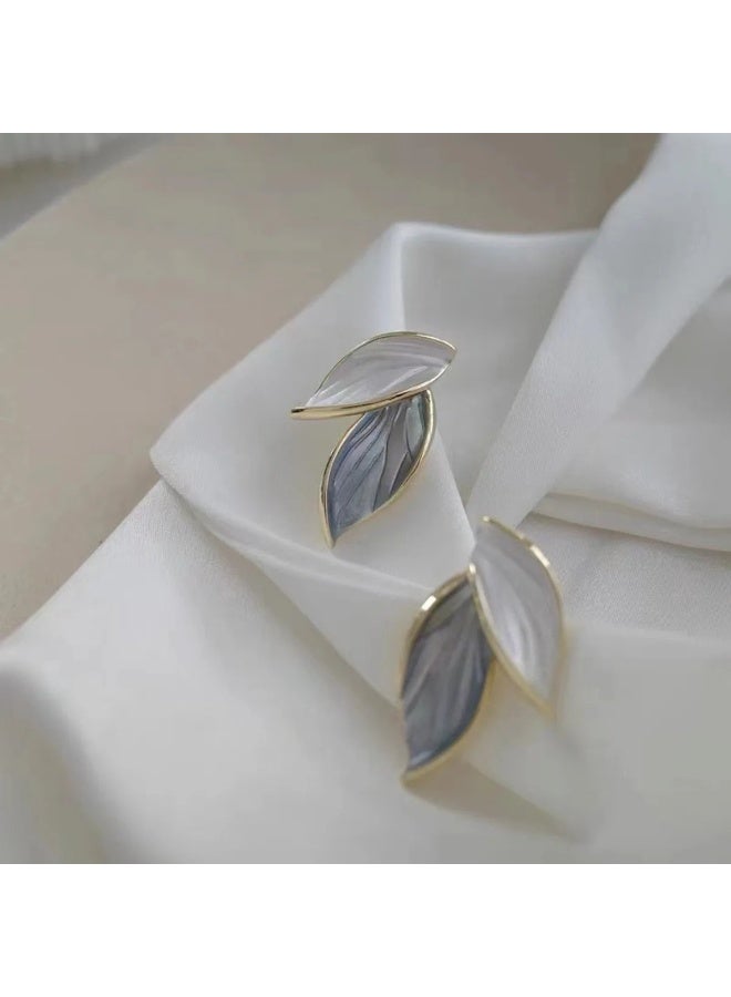 AKSONZ Retro Blue & White Leaf Drop Earrings – Elegant Forest Style Enamel Dangle Earrings for Women, High-End Nature Inspired Fashion Jewelry, Lightweight Aesthetic Gift for Her - Image 1
