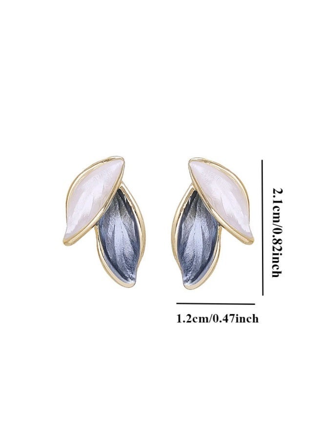 AKSONZ Retro Blue & White Leaf Drop Earrings – Elegant Forest Style Enamel Dangle Earrings for Women, High-End Nature Inspired Fashion Jewelry, Lightweight Aesthetic Gift for Her - Image 3