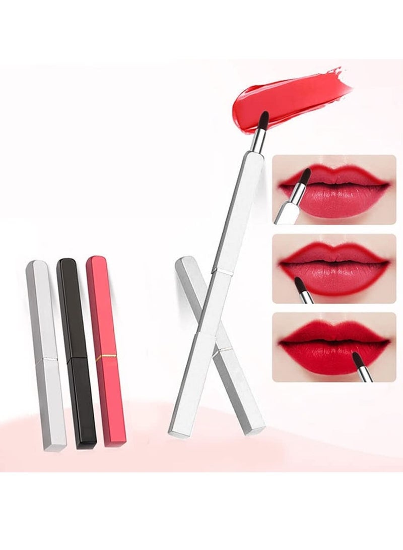 3 Pcs Lip Brushes, Aluminum Tube Retractable Lip Brush, Ladies Makeup Lipstick Lip Gloss Applicator, Lipstick Brush Supplies for Beauty (Black+Silver+Red) - Image 1