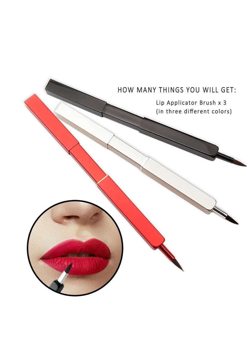 3 Pcs Lip Brushes, Aluminum Tube Retractable Lip Brush, Ladies Makeup Lipstick Lip Gloss Applicator, Lipstick Brush Supplies for Beauty (Black+Silver+Red) - Image 4