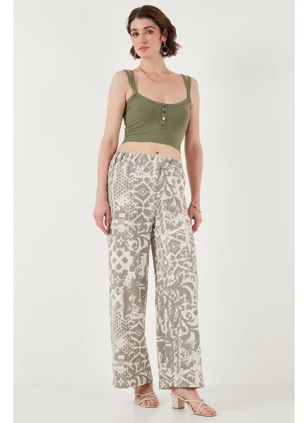 Lela Patterned Standard Fit High Waist Wide Leg Trousers Women's Trousers 5869019
