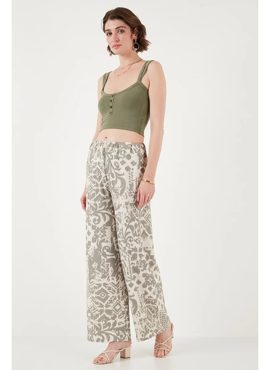 Lela Patterned Standard Fit High Waist Wide Leg Trousers Women's Trousers 5869019