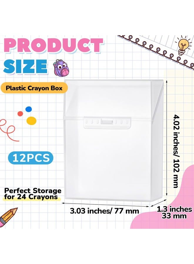 Clabby 12 Pcs Plastic Clear Crayon Box Clear Bulk Holds 24 Crayons Boxes Wth Hinged Lid and Snap Closure for Pens School Office Supplies Organization - Image 2