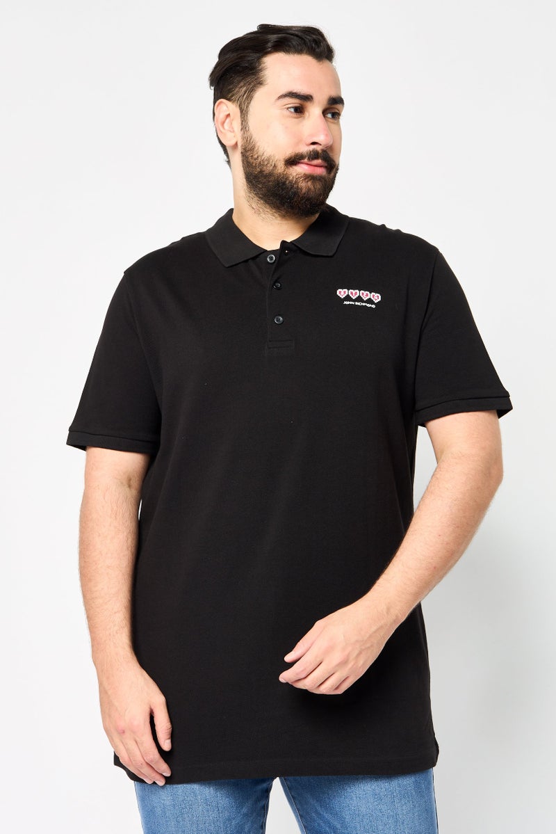 JOHN RICHMOND Men Regular Fit Short Sleeve Brand Logo Polo Shirt,  Black - Image 1