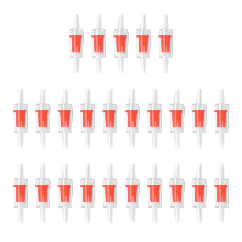 Meridian onlyfly 25‑Piece Red Clear Plastic One‑Way Aquarium Air Pump Check Valves - Image 1