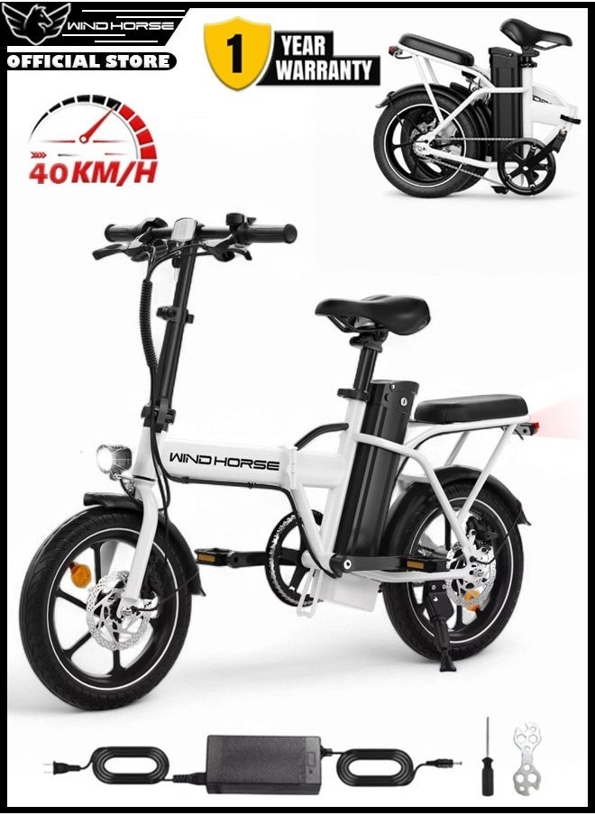 Windhorse Folding Electric Bike with 350W High Speed Motor, 36V 8AH Battery, 40 KM/H Speed, 35 KM Range, Dual Disk Brakes, Carbon Alloy Frame and 16 Inches Tires, Portable Electric Bike with Dual Seat  - Image 1