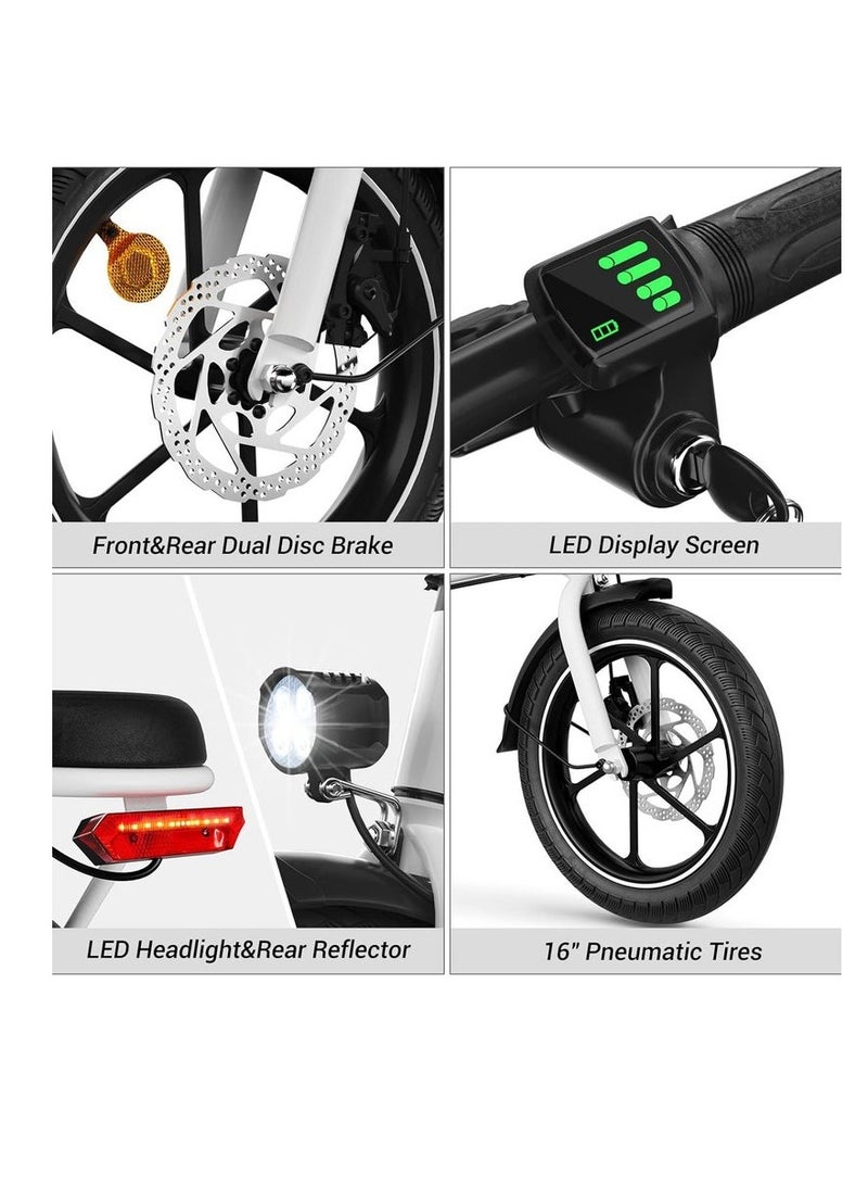 ويندهورس دراجة كهربائية قابلة للطي بمحرك عالي السرعة 350 واط، بطارية 36 فولت 8 أمبير/ساعة، سرعة 40 كم/ساعة، مدى 35 كم، فرامل قرصية مزدوجة، إطار من سبائك الكربون وإطارات 16 بوصة، دراجة كهربائية محمولة بمقعد مزدوج - Image 5