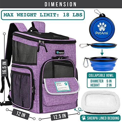 PetAmi Dog Backpack Carrier Airline Approved 4Way Entry Cat Backpack Carrier Ventilated Mesh Collapsible Pet Carrier for Small Puppy Kitten Hiking Travel Car Vet up to 18 lbs Purple - Image 3