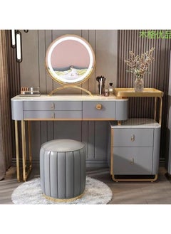 AWD Dressing Vanity Table Set with LED Lighting Mirror, Make up Desk Multi-Functional Storage Drawers and Chair, Vanity Makeup Table 100cm for Bedroom Organizing Home Furniture  - Image 1