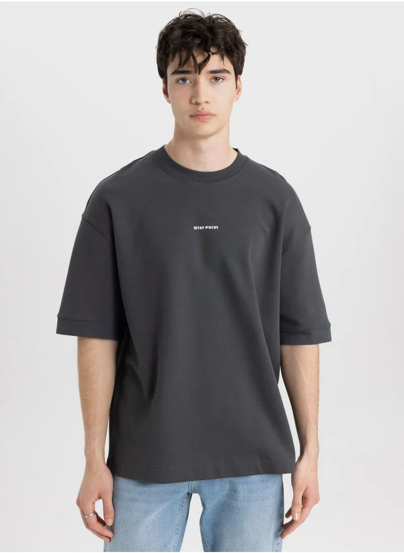 DeFacto Loose Fit Crew Neck Slogan T-Shirt