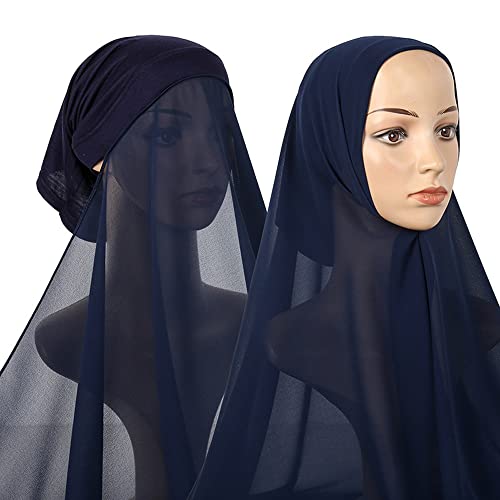 NICEYST Chiffon Instant Hijab for Women Muslim Under Scarf Tube Cap with Veil Fashion Islam Solid Color Headscarf Turban Wrap - Image 2