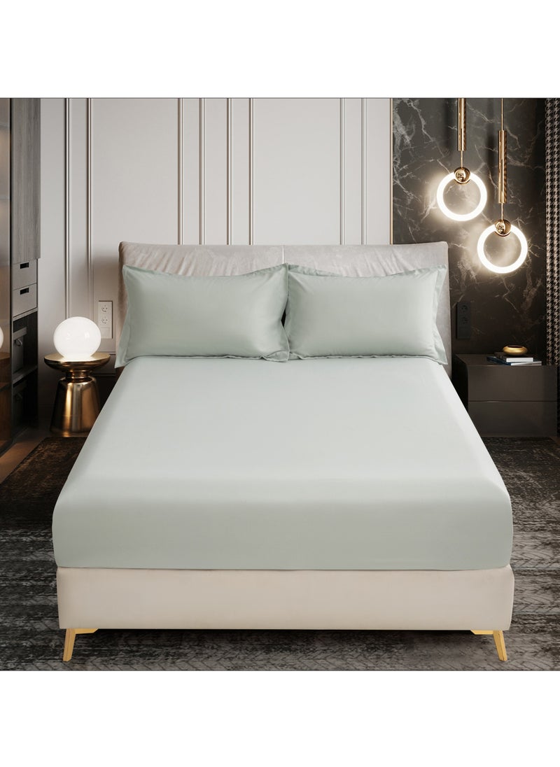 Donetella Bedding Fitted Sheet 2-Pcs Single Size Solid Bed Sheet Set Fits(90x190CM) With Pillowcases And 30 CM Extra Deep Brushed Microfiber Bed Sheet,Mercury  - Image 1