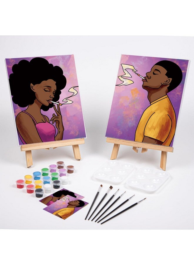 VOCHIC Couples Paint Party Kits Pre Drawn Canvas for Adults for Paint and Sip Date Night Games for Couples Painting kit 8x10 African American Girl Boy (2 Pack) Valentine's Day - Image 2