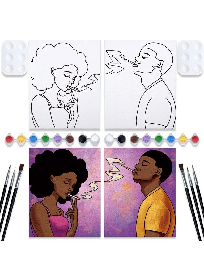 VOCHIC Couples Paint Party Kits Pre Drawn Canvas for Adults for Paint and Sip Date Night Games for Couples Painting kit 8x10 African American Girl Boy (2 Pack) Valentine's Day - Image 1