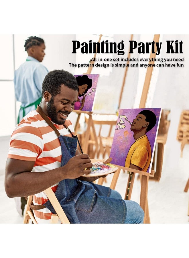 VOCHIC Couples Paint Party Kits Pre Drawn Canvas for Adults for Paint and Sip Date Night Games for Couples Painting kit 8x10 African American Girl Boy (2 Pack) Valentine's Day - Image 3