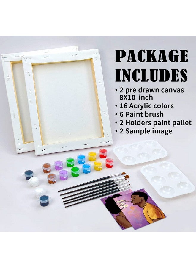VOCHIC Couples Paint Party Kits Pre Drawn Canvas for Adults for Paint and Sip Date Night Games for Couples Painting kit 8x10 African American Girl Boy (2 Pack) Valentine's Day - Image 5