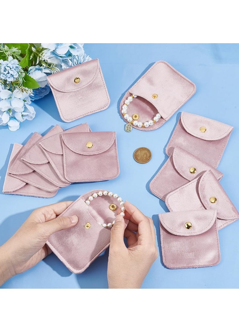 12 Pcs Pink Velvet Jewelry Pouches, 3.15x3.15x0.3", with Snap Button, Storage of Rings, Bracelets