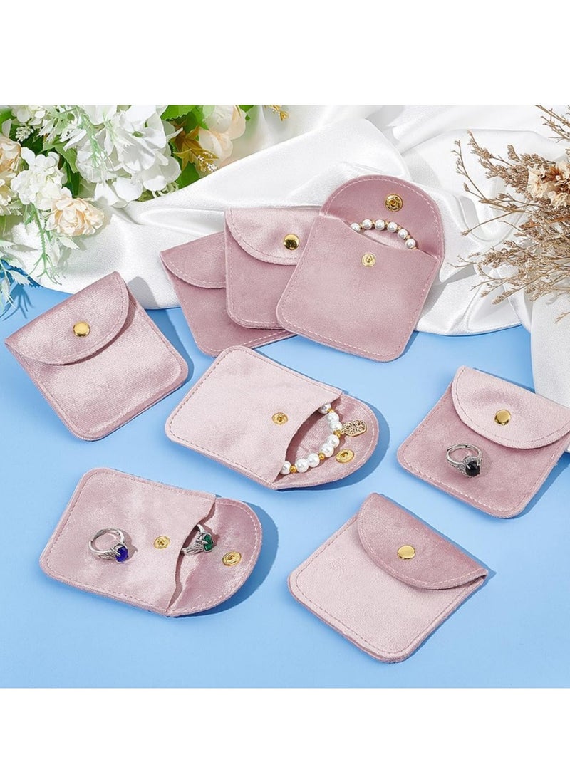 12 Pcs Pink Velvet Jewelry Pouches, 3.15x3.15x0.3", with Snap Button, Storage of Rings, Bracelets